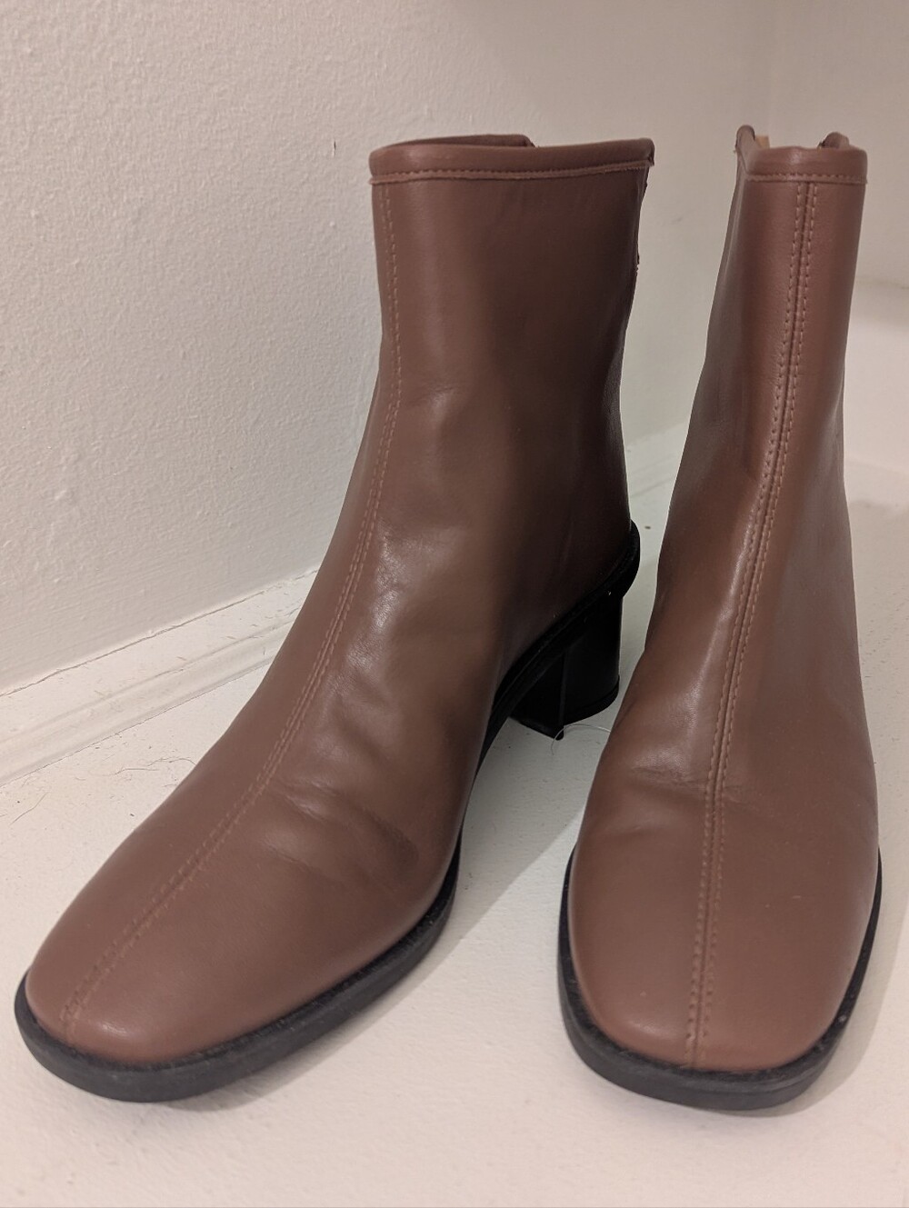 Coach Gabi Brown Leather Square-Toe Ankle Boots